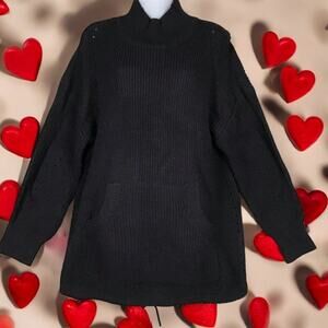 RDI Women’s Black Ribbed Tunic Sweater Mock Neck Kangaroo Pocket Size S NWT